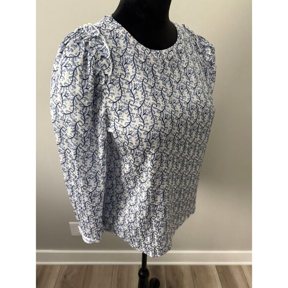 NWT LOFT Women's Classy Print Ruffle Shoulder Blouse sz S Career Summer MSRP $69 - Picture 1 of 15